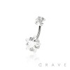 DOUBLE PRONG SET STAR CZ 316L SURGICAL STEEL NAVEL RING